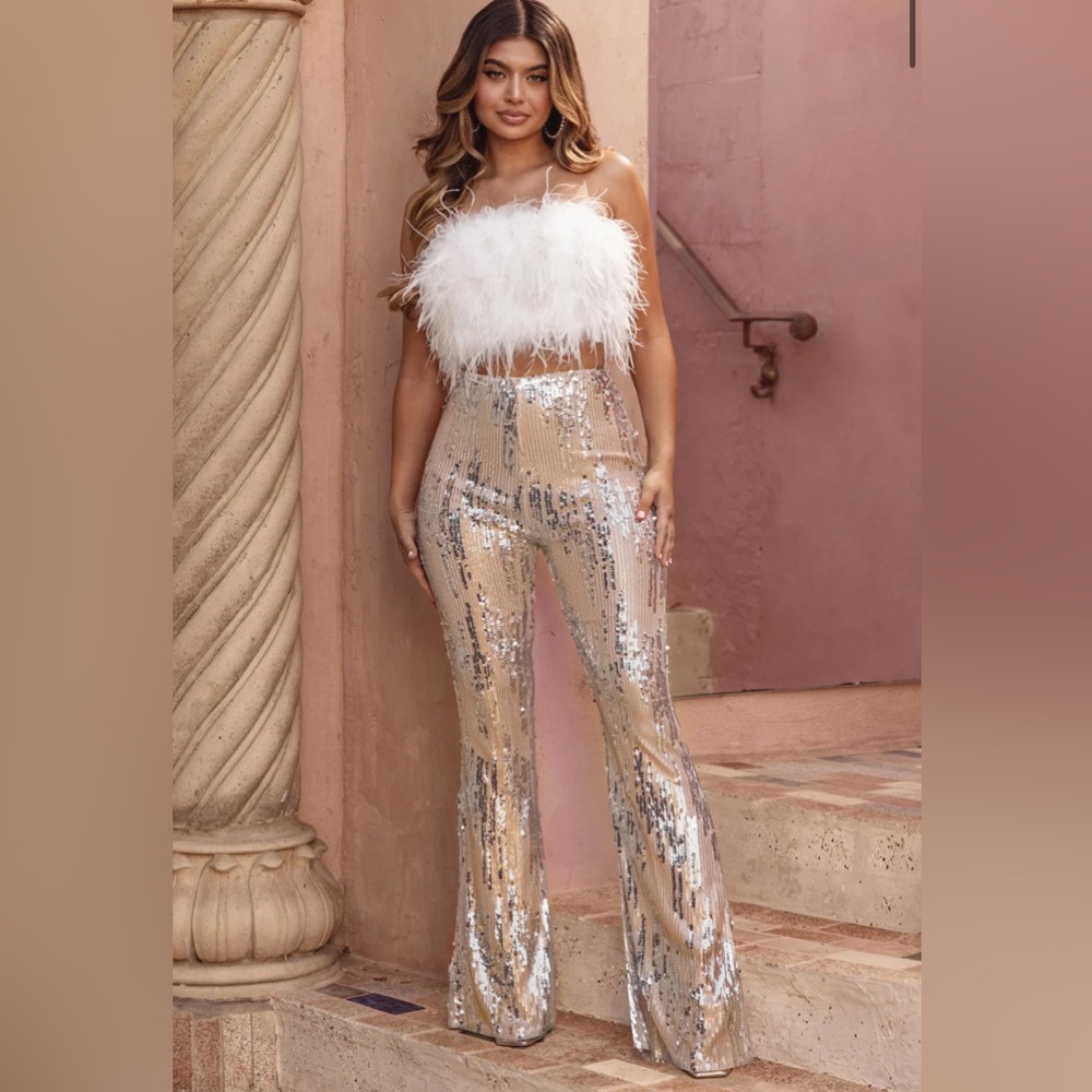 Club L London Dropping Hints Champagne Sequin Pants
